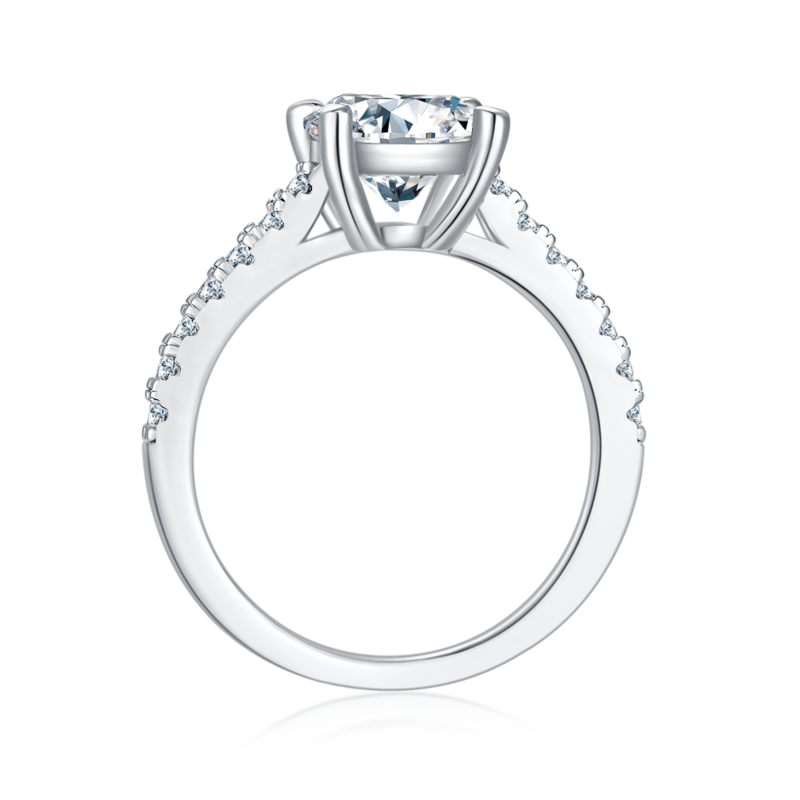 微镶圆形S925银镀白金MoissaniteWomen's Ring2.0ctD级